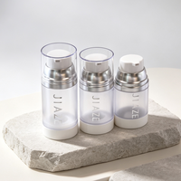 Flacon pompe sans air cylindrique 15ml 30ml 50ml en ABS AS PP pour emballage de lotion et crème, forme pour nettoyant visage, logo personnalisé