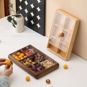 Boîte à collation en bambou personnalisée avec logo, 6 compartiments, avec couvercle, organiseur de thé, <span class=keywords><strong>plateau</strong></span> de service écologique pour noix et fruits - Product Image 2