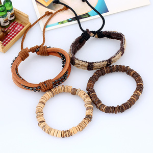 Pulsera trenzada de piel de vaca y concha de Coco para hombre, pulsera de cuero de cuerda de cáñamo - Product Image 4