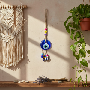 De mimbre tejido de vidrio mal de ojo con cuentas y de corazón en forma de colgante de pared ornamento - Product Image 2