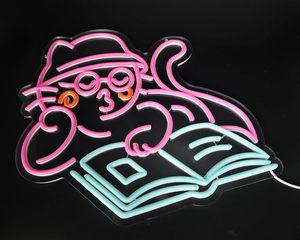 Enseigne néon rose « Chat lisant » pour la décoration de la salle de classe, du café, de la <span class=keywords><strong>librairie</strong></span>, de la salle de lecture - Product Image 3