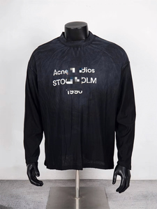T-shirt a maniche lunghe in lino-cotone sottile con stampa classica a lettere stile <span class=keywords><strong>AC</strong></span>, lavaggio effetto sporco, per uomo e donna - Product Image 3