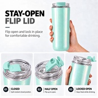 Gobelet isotherme à double paroi en acier inoxydable avec finition nacrée, couvercle rabattable, 280 ml, 500 ml, tasse à café de voyage isolée