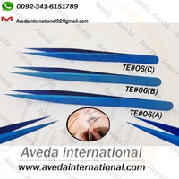 Pinzas de Acero Inoxidable de Alta Calidad para Extensión de Pestañas, Delgadas, Largas, con Punta Puntiaguda, Color Azul Plasma, Personalizables con Marca