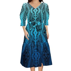 New Summer Polynesian <strong>Dresses</strong> Women Lady Elegant Puff Sleeve Tiered Midi <strong>Dress</strong> With Belts Lace up Custom <strong>Plus</strong> <strong>Size</strong> Womens <strong>Dress</strong> - Product Image 3