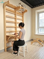 Barre Murale en Bois pour Échelle Suédoise, Barre de Gymnastique Murale Ajustable, Barre de Traction en Bois Massif pour Entraînement à Domicile