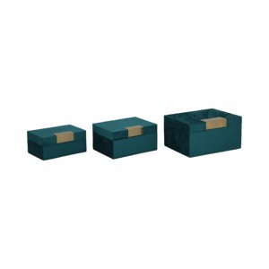 Boîtes de rangement décoratives, lot de 3, velours turquoise avec accents dorés, pour bijoux, souvenirs, décoration intérieure - Product Image 2