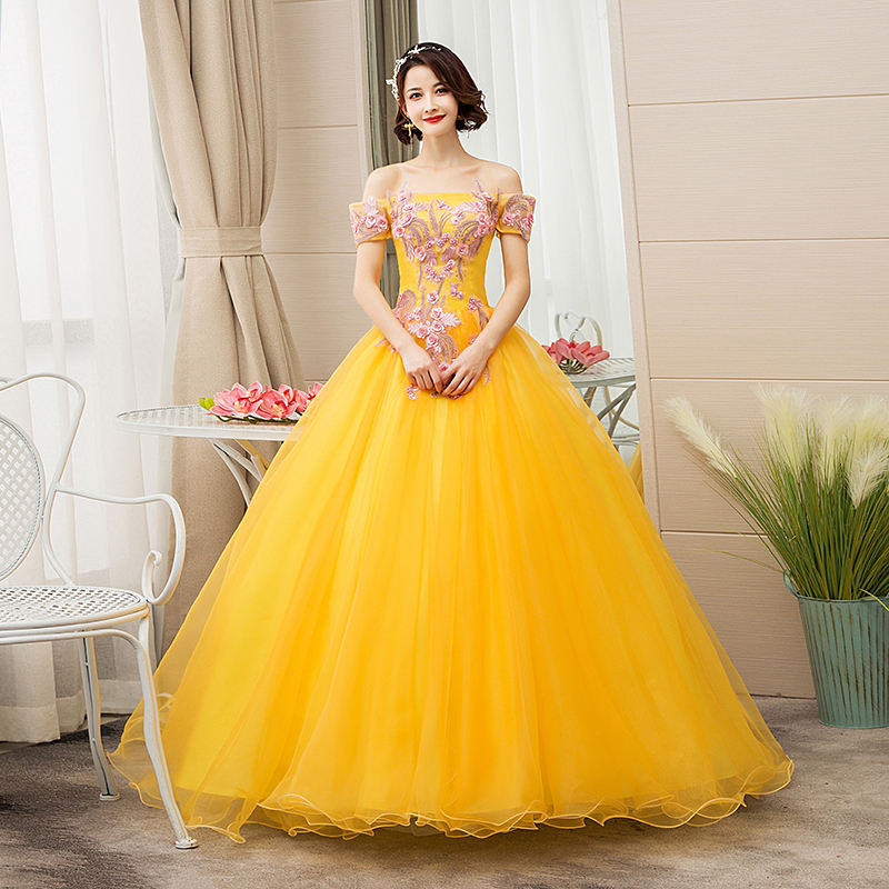 Luxury Yellow Ball Gowns Elegant Party Wedding Dresses