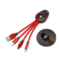 Câble de charge LED 3-en-1 personnalisé avec logo lumineux, porte-clés, chargeur USB-C portable, cadeau promotionnel d'entreprise