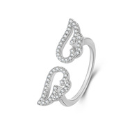 Bague ailes d'ange en acier inoxydable avec strass, élégante et tendance, bijoux de couple transfrontaliers