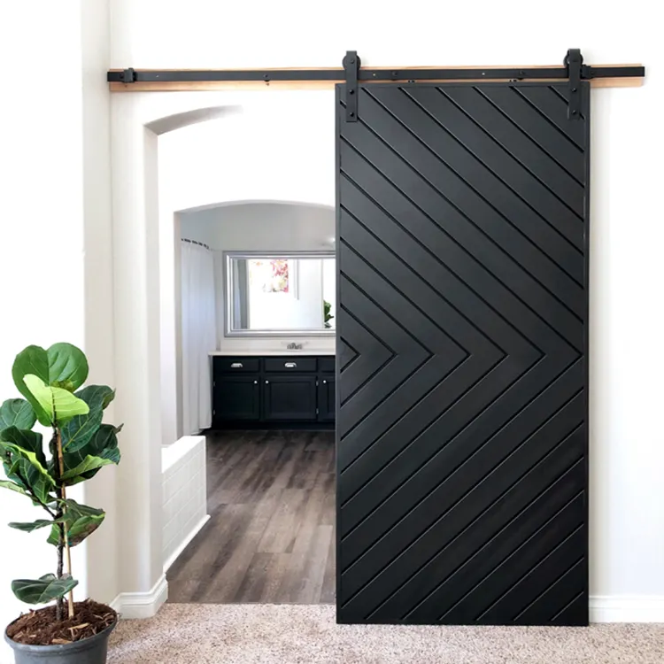 Puertas correderas de madera modernas para casa, oficina, villa, interior, color negro, diseño de puerta de Granero