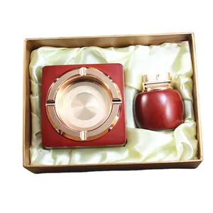 DEBANG High Quality Square Shape Pink High-end Luxury Metal Cigar Ashtray and Lighter Gift Sets