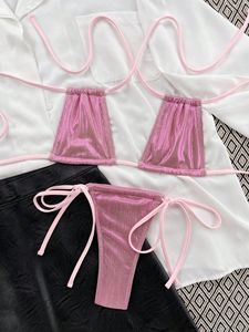Nuovo Set Bikini Lusso 2026 in Tessuto Lucido Sexy, Due Pezzi Brasiliano, Costumi da Bagno Donna Ragazza, Abbigliamento da Spiaggia e Fitness - Product Image 5