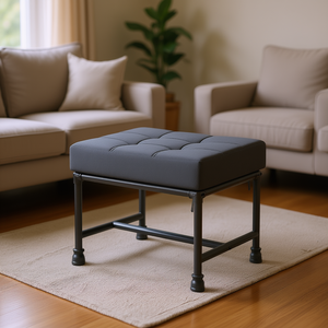 Rectangular <b>Grey</b> Fabric Ottoman Stool Industrial Design Modern Home Living Room Furniture Metal <b>Frame</b> - Product Image 2