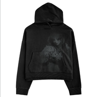 Sweat à capuche double face vieilli, délavé, teint à la cire, avec broderie textile appliquée et impression DTG