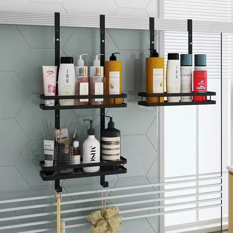 15 Tahun OEM/ODM Pabrik Lapisan Ganda Penyimpanan Shower Organizer Caddy Mandi Tidak Ada Pengeboran Kamar Mandi Shower Rak Dekoratif