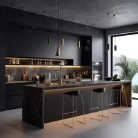 Vermonhouzz Vente en gros Armoire noire personnalisée 2026 Nouvelle Arrivée avec éclairage LED intégré pour cuisine résidentielle de luxe
