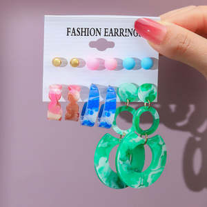 Набор женских винтажных акриловых серег в богемном стиле HL: разноцветные, с кисточками, геометрический дизайн, модные, пластиковые, для вечеринок - Product Image 4