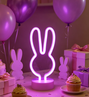 Lámpara de Mesa LED de Neón con Orejas de Conejo, Estilo Moderno y Minimalista, Luz Nocturna Infantil para Decoración de Dormitorio