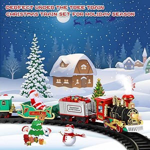 Easy-Setup Plastic <b>Christmas</b> <b>Train</b> <b>Set</b> with Realistic Sounds & Headlights Educational Toy for Tree Decoration-Great Gift Idea - Product Image 2