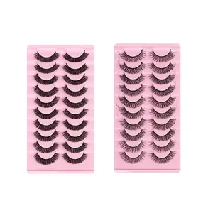 2023 False Eyelashes Cat Eye Fluffy 3D Lashes Dramatic Volume D Curl Russian Strip Lashes Pack Wispy Fake Eyelashes 10 Pairs