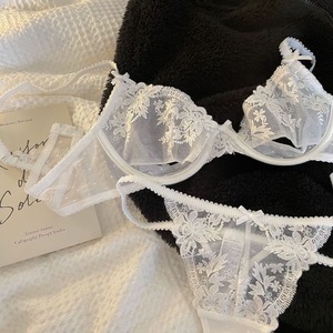 Wholesale Women's White Floral Lace Bra and Thong <b>Set</b> Ultra-thin See Through <b>Sexy</b> Bra <b>Set</b> French Style Lingerie <b>Set</b> for Women - Product Image 3