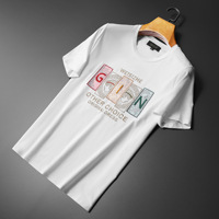 T-shirt d'été à col rond brodé à manches courtes pour hommes avec haut en modal de soie glacée