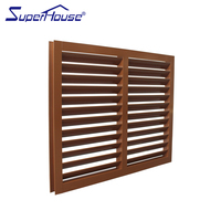 Volets de fenêtres à persiennes en alliage d'aluminium de couleur grain de bois au design moderne Nouveau flux d'air marron pour hôtel Motif d'ouverture horizontale