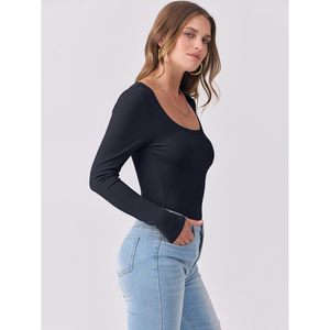 Camiseta de punto acanalado de manga larga para mujer, cuello redondo, corte ajustado, informal, básica, ropa de moda de otoño - Product Image 3