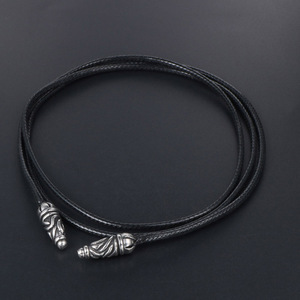 <b>Black</b> Woven Linen Waxed <b>Rope</b> <b>Necklace</b> For Men LS 002 Geometric Design Diamond Pattern 85cm Length - Product Image 2