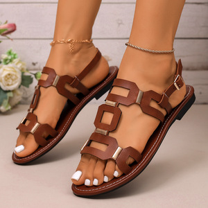 Sandalias Planas de Verano para Mujer, Estilo Japonés, con Parte Superior de PU, Suela de Goma, Decoración de Hebilla y Cierre de Correa - Product Image 3