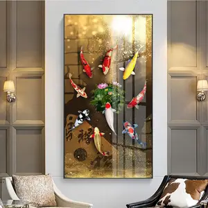 2022 hot sale porch decoration luxury crystal porcelain painting animal natural wall art elk fish peacock furniture decoration