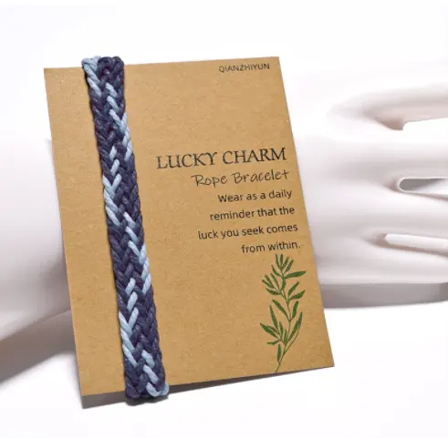 Pulseiras de algodão com corda de cartão, braceletes ajustáveis de amizade, charme lucky charme corda de algodão multicolorido