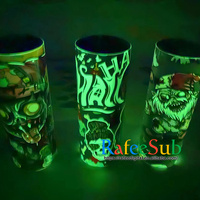 Entrepôt USA 20 oz 20 oz droit en acier inoxydable vert bleu lueur dans le noir tasse Skinny vierge Sublimation gobelet avec paille