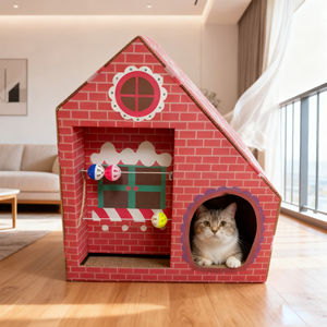 Opvouwbare Luxe Moderne Kattenkrabber Huisbel Ruimtebesparend Opvouwbaar Ontwerp Milieuvriendelijk Golfkarton - Product Image 1