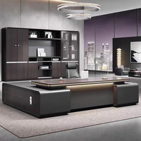 Bureau de direction moderne de luxe en forme de L pour manager, patron, PDG, style bois, meuble de bureau, table avec rangement, design de cabinet latéral