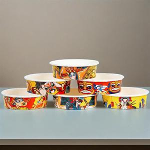 Récipient rond à emporter de qualité alimentaire imprimé de logo personnalisé pour déjeuner bol à salade en papier avec couvercle - Product Image 4