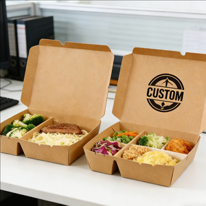 กล่องอาหารกระดาษคราฟท์รูปทรงสี่เหลี่ยมผืนผ้าแบบใช้แล้วทิ้ง ย่อยสลายได้เอง ปรับแต่งได้ สำหรับร้านอาหาร OEM ODM ขนาด 32 ออนซ์ - Product Image 3