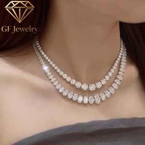 Collier tennis de luxe pour femme en diamant CVD de laboratoire taille brillant graduée, plaqué or 14 carats, chaîne continue à tailles dégradées - Product Image 1