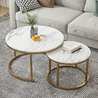 Mesa de Centro Redonda Dorada de Estilo Moderno y Minimalista para Salas de Estar Pequeñas; Diseño de Lujo Ligero y Moderno, Tamaño Compacto