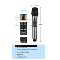 Mikrofon Konferensi Karaoke Nirkabel UHF Isi Ulang Harga Terjangkau dengan Layar 100 Saluran Reverb
