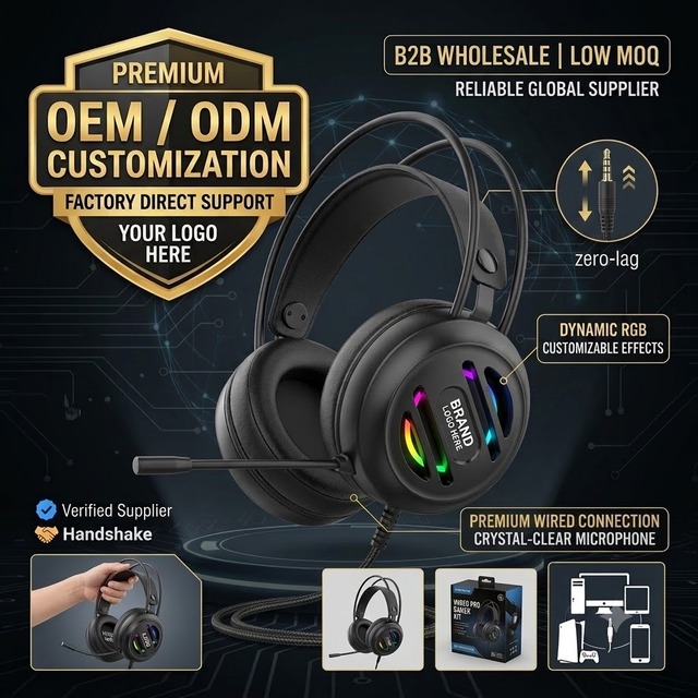 OEM ODM Wired Over-Ear Headphone Crophone Display Multi-Purpose Gaming Audiophile Headset for PC Mobile Phone