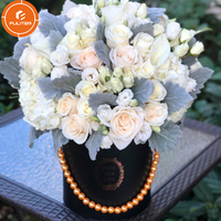 Boîte à fleurs de haute qualité avec poignée en perle, boîte d'emballage de bouquet de fleurs personnalisée