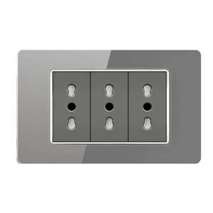 Enchufe de pared estándar italiano con USB inteligente tipo C de 20W con carga rápida, 2 puertos, 2 tomas, panel de interruptor de luz de vidrio. - Product Image 6