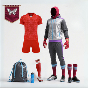 Ensemble d'uniformes de football personnalisés avec logo d'équipe, service OEM, 100% polyester, séchage rapide, respirant, col rond, blanc et violet, été - Product Image 1