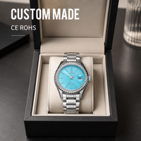 Montre pour homme avec lunette en diamant, cadran en nacre, bracelet en acier inoxydable, quartz Miyota, résistante à l'eau, 40 mm, luxe, date