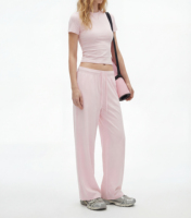 Ensemble 2 pièces personnalisé en coton et élasthanne pour femme : T-shirt ajusté à manches courtes et pantalon large – Tenue décontractée d'été