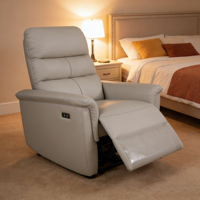 Fauteuil inclinable en cuir véritable gris foncé Arleather, canapé ergonomique à dossier haut, inclinaison fluide, design contemporain, salon