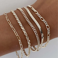 Ensemble de bracelets chaîne cubaine plaqués or à la mode pour femmes, bijoux géométriques ajustables tendance, accessoires en cuivre et zircon