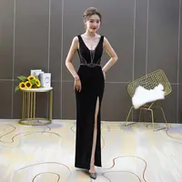 V-hals Trompet 2020 Real Photo Custom Made Black Kralen Vrouwen Plus Size Avond Bruidsmeisjes Jurk Fashion Prom Dresses jassen